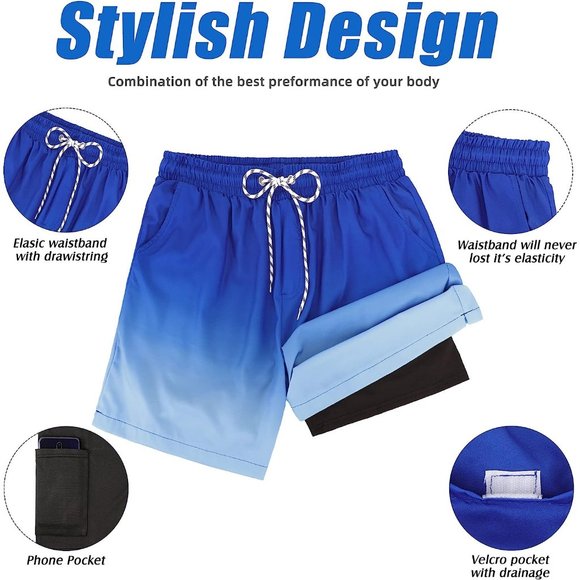 Swim Trunks Quick Dry Bathing Suit for Men with Compression Liner - Picture 5 of 6